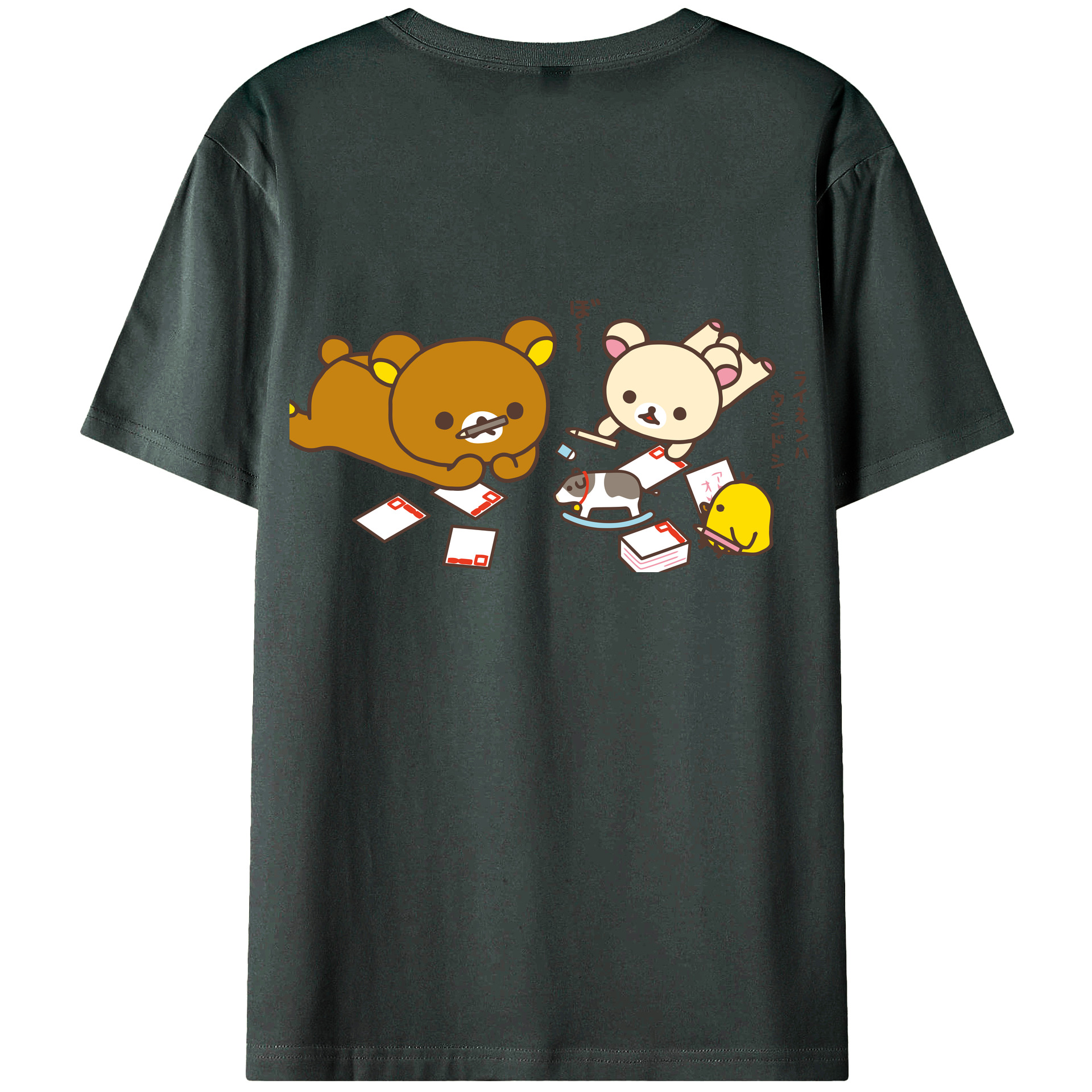 （画像用） リラックマ リラックマ キイロイトリ Rilakkuma Korilakkuma Kiiroitori 綿100％ メンズ半袖Tシャツ（バックプリント） 通気性